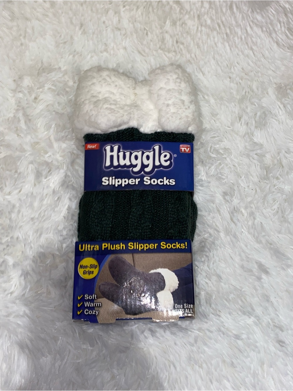 Huggle Slipper Socks Ultra Plush Non-Slip Grips - One Size Fits All Gray